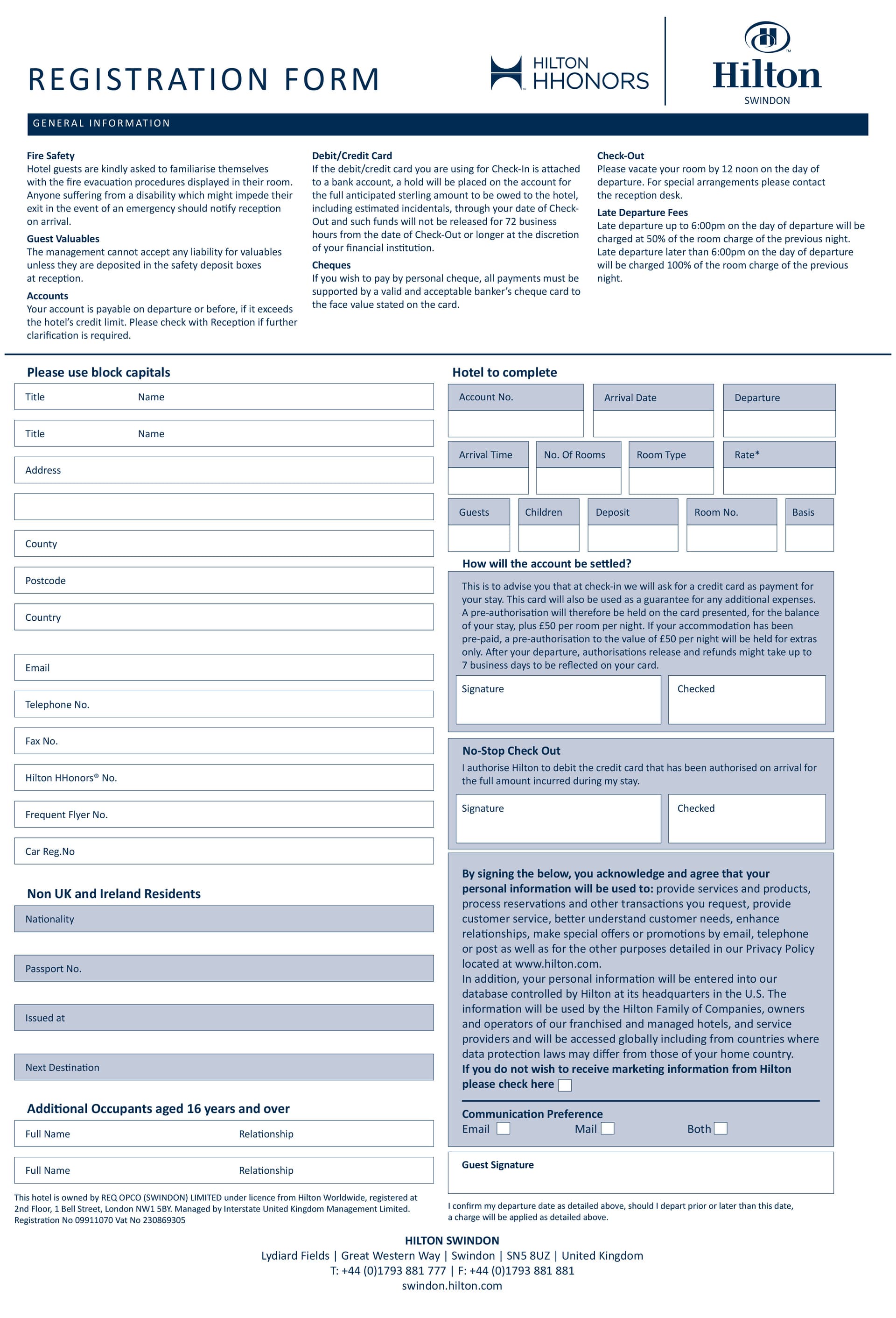Hilton hotel registration form design