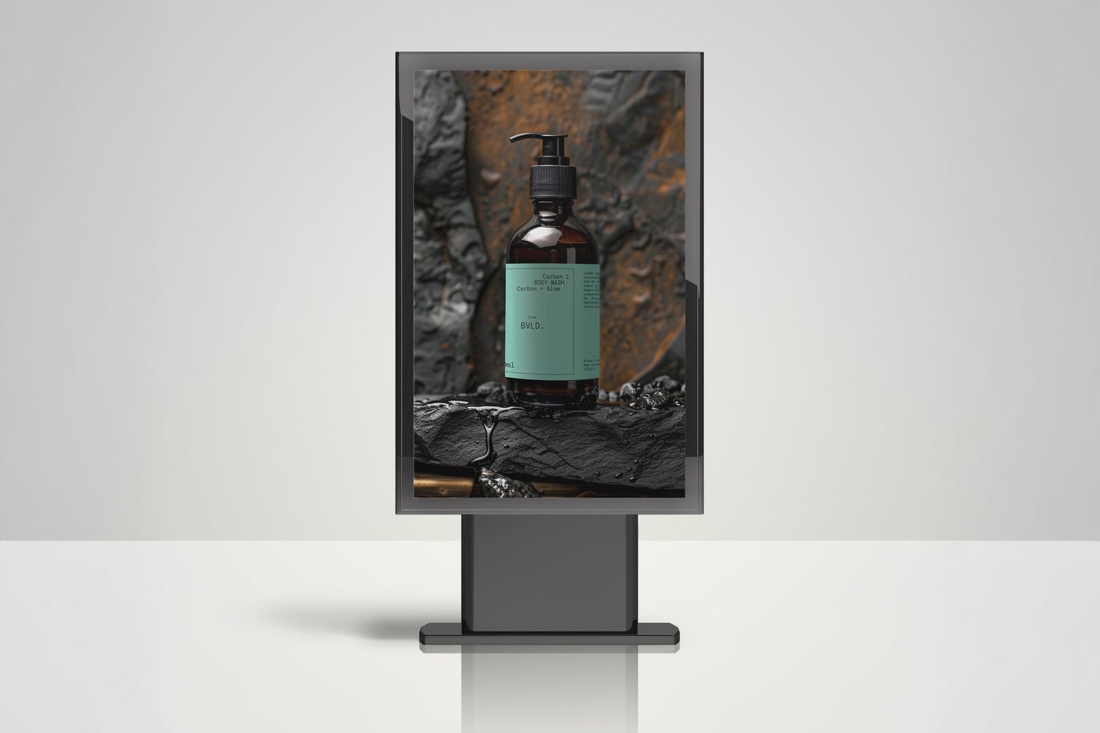 Backlit skincare advert in a freestanding lightbox