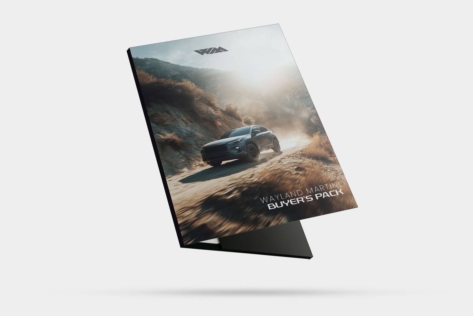 Closed presentation folder with a car photo on the cover