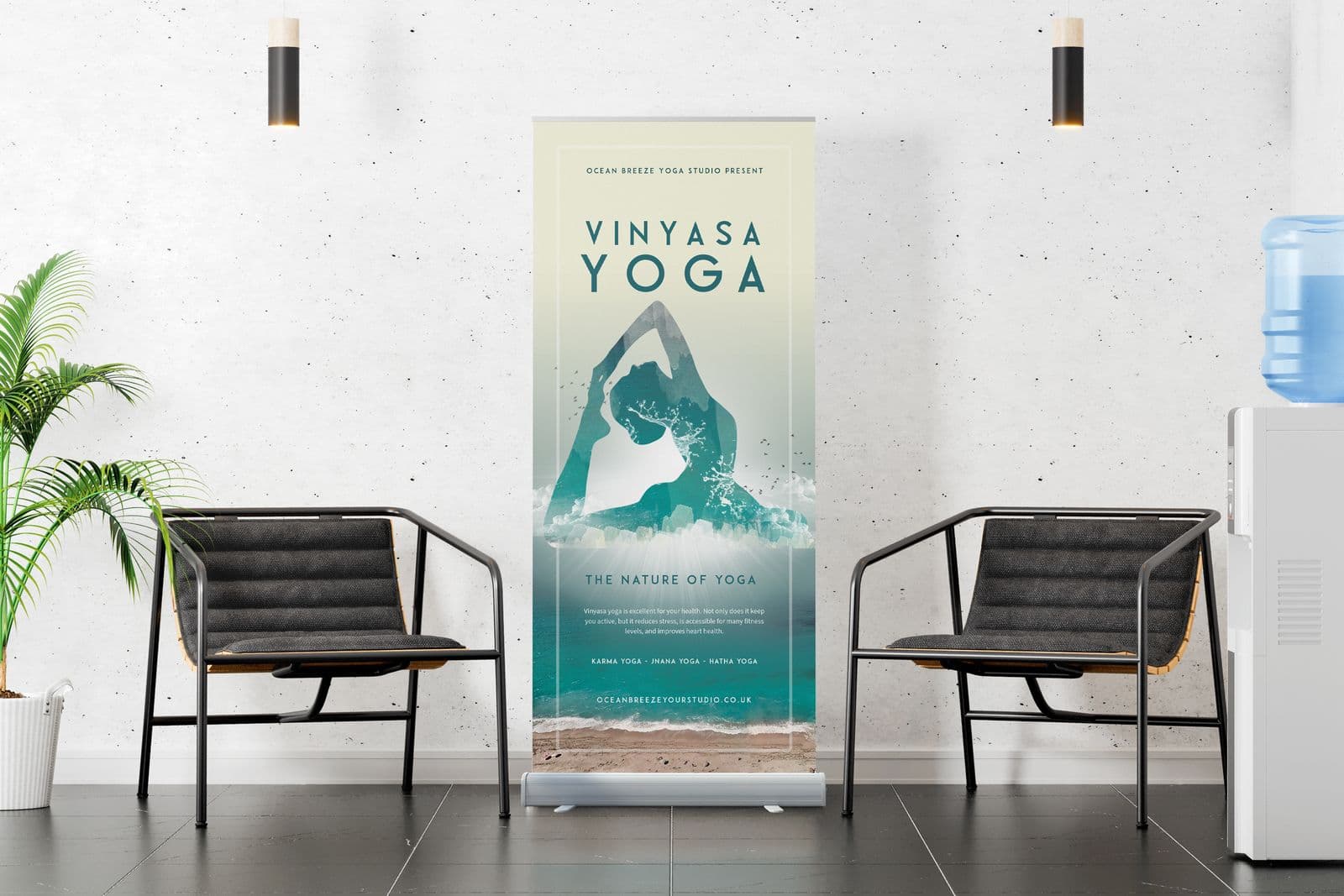 Standard roller banner for a yoga studio in a waiting area