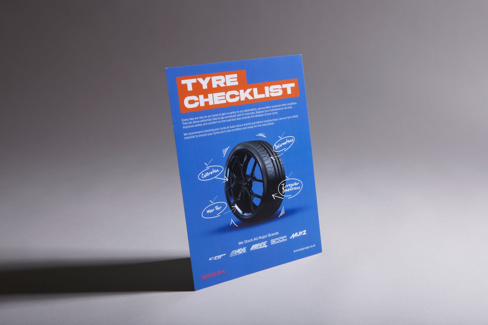 Strut card showing a tyre checklist