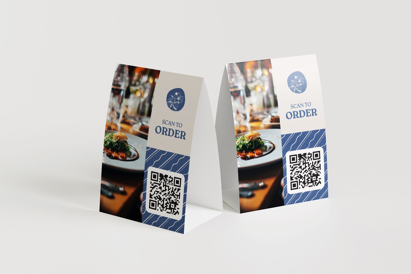 Two “scan to order” tent cards with QR codes