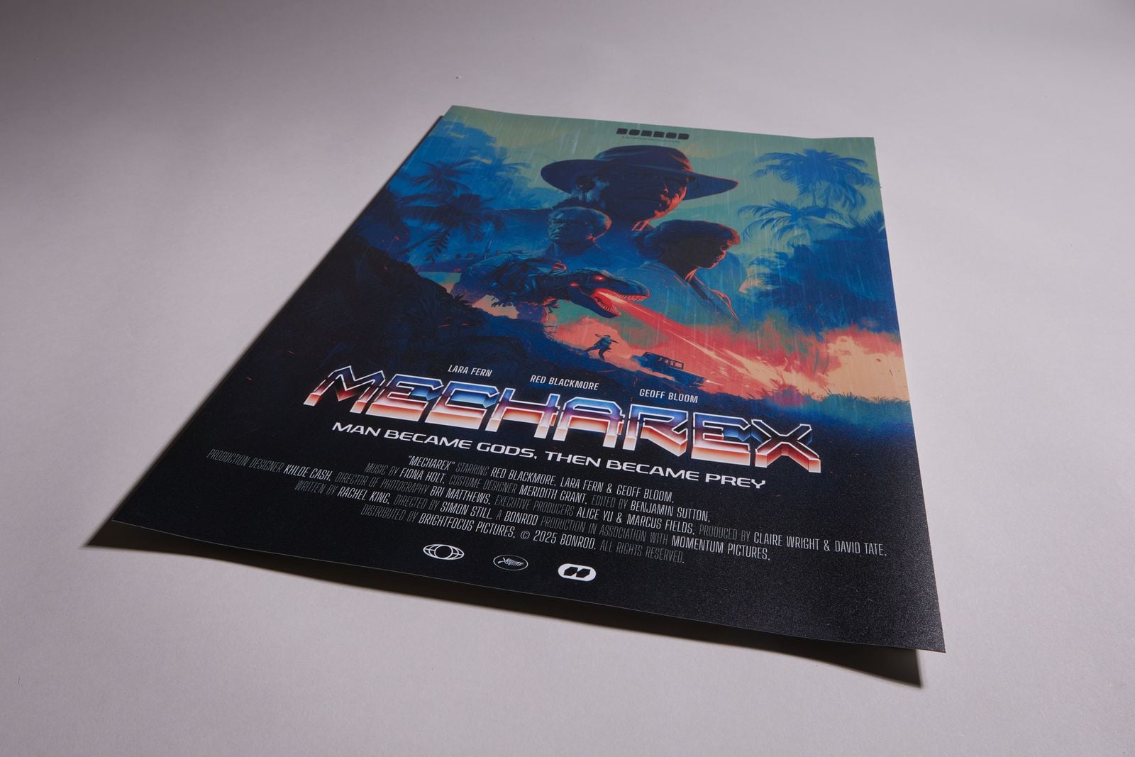 Waterproof poster for a sci-fi film lying on a grey surface