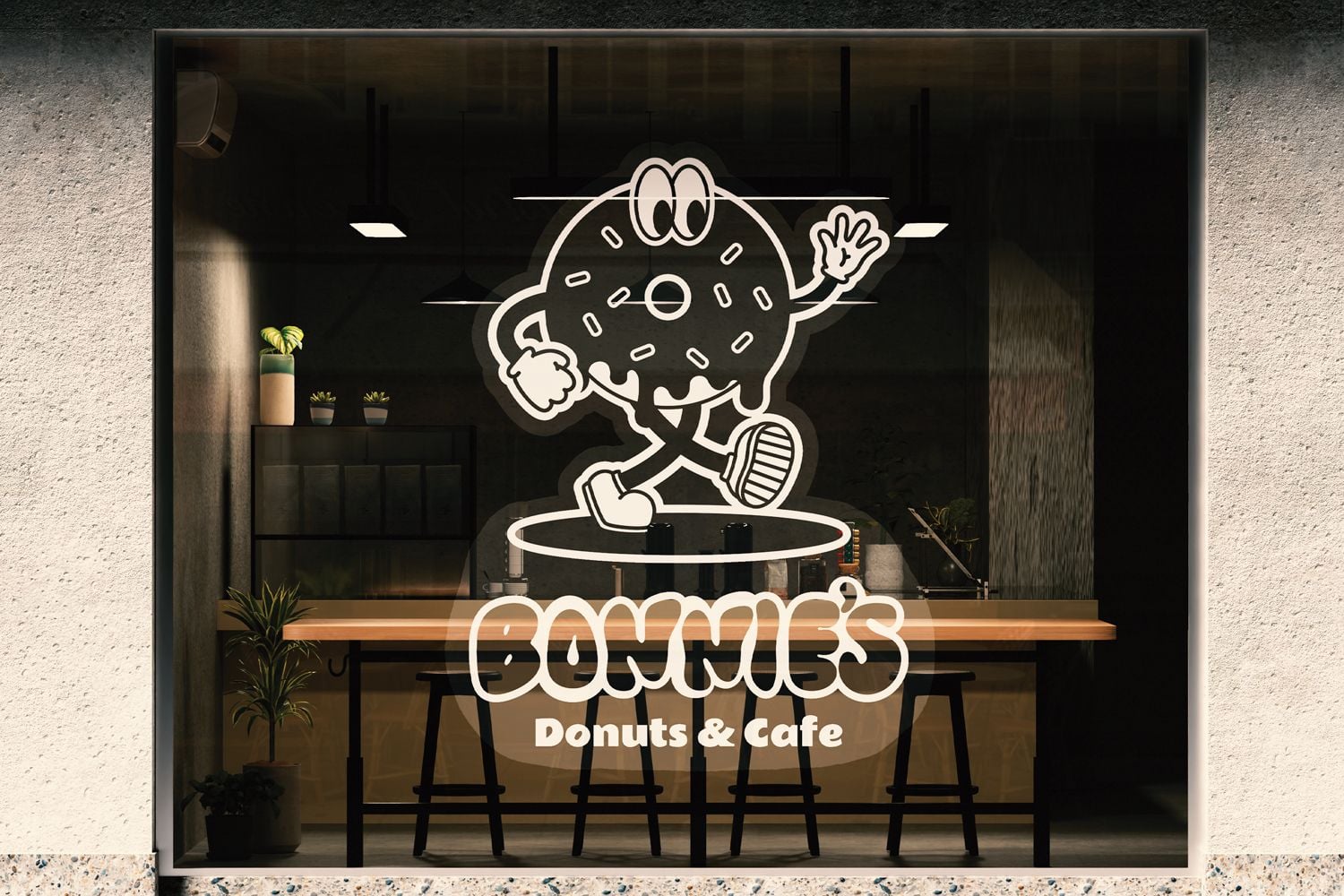 White donut café window cling on a shop window