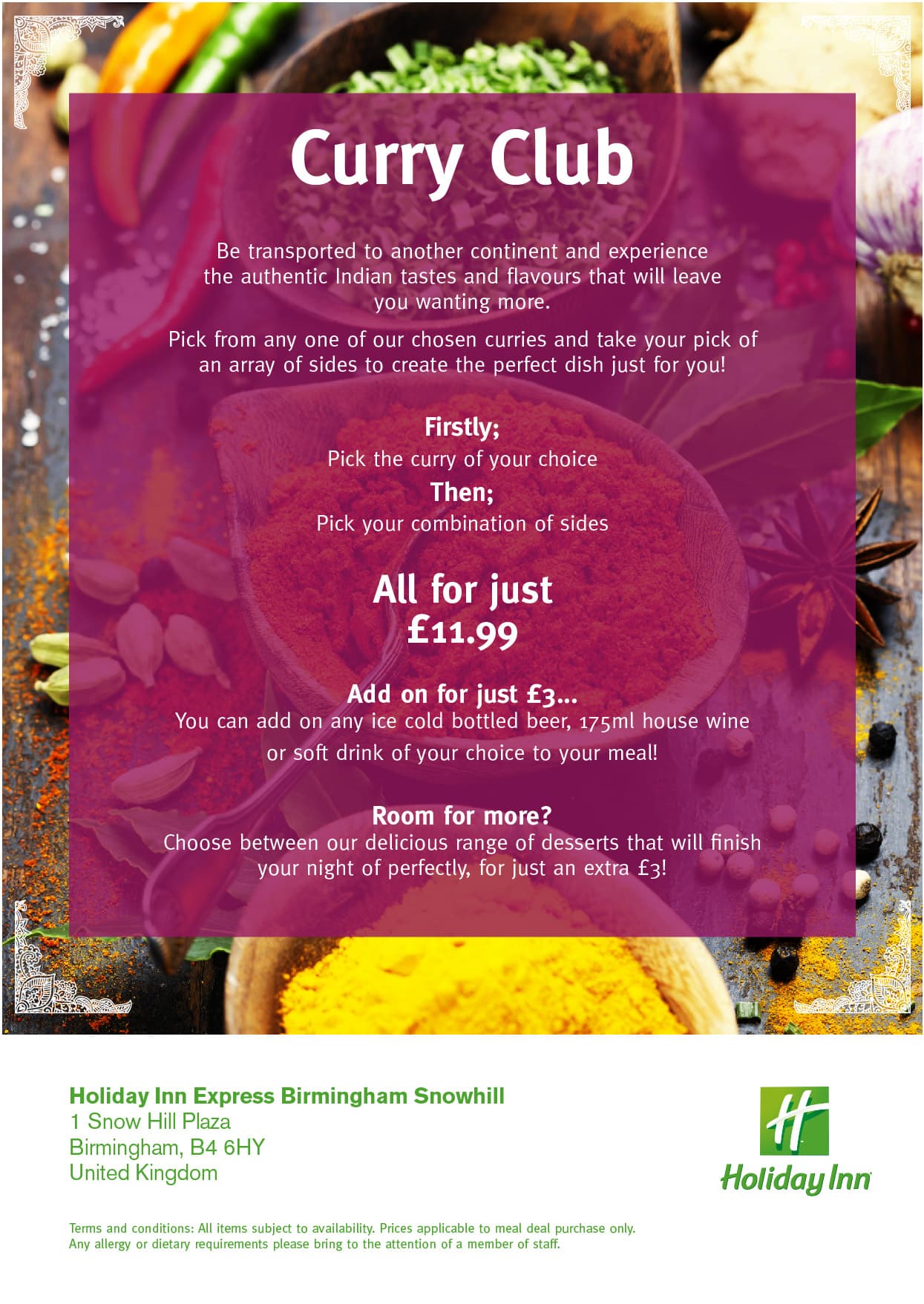 HIEX Birmingham Snow Hill Curry Club flyer and poster