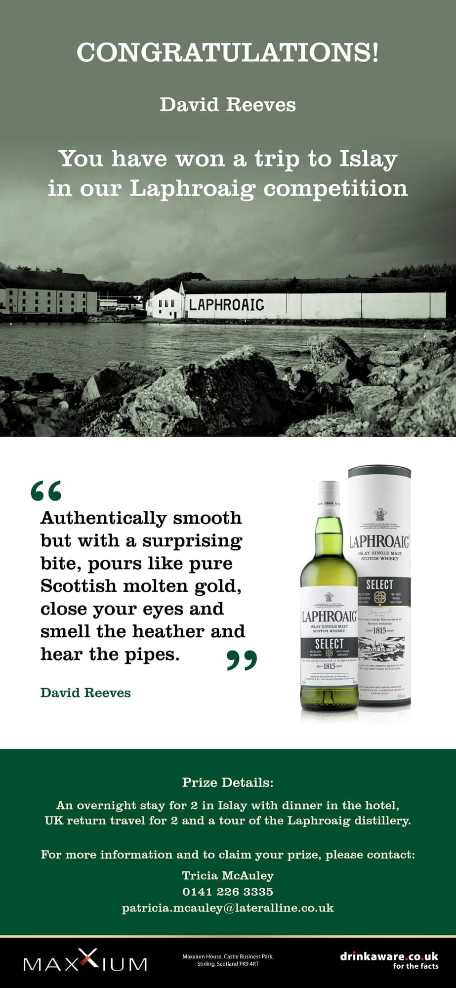 Laphroaig Waitrose competition winners email