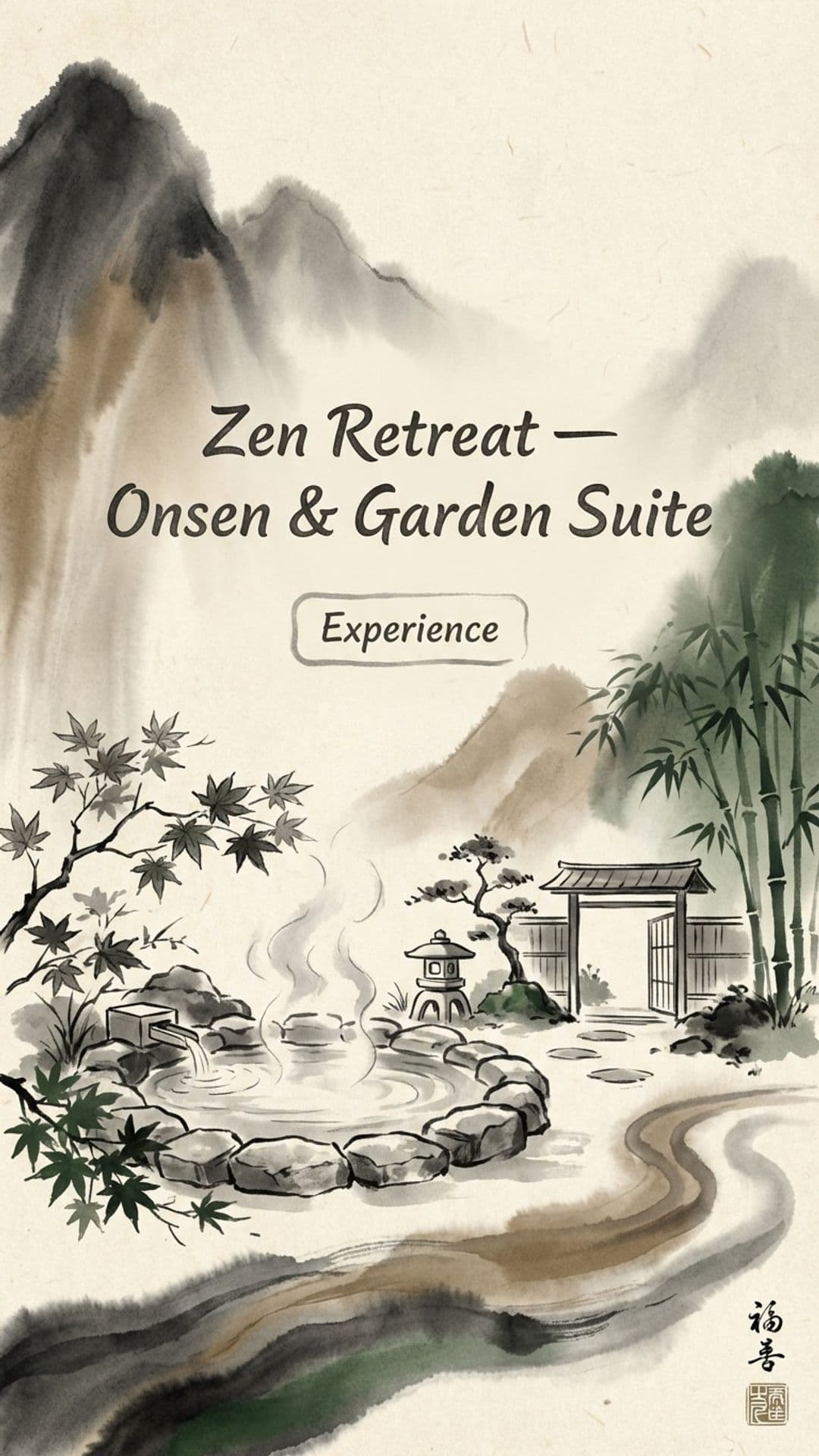 Generated ryokan brand screen in a Japanese ink wash style