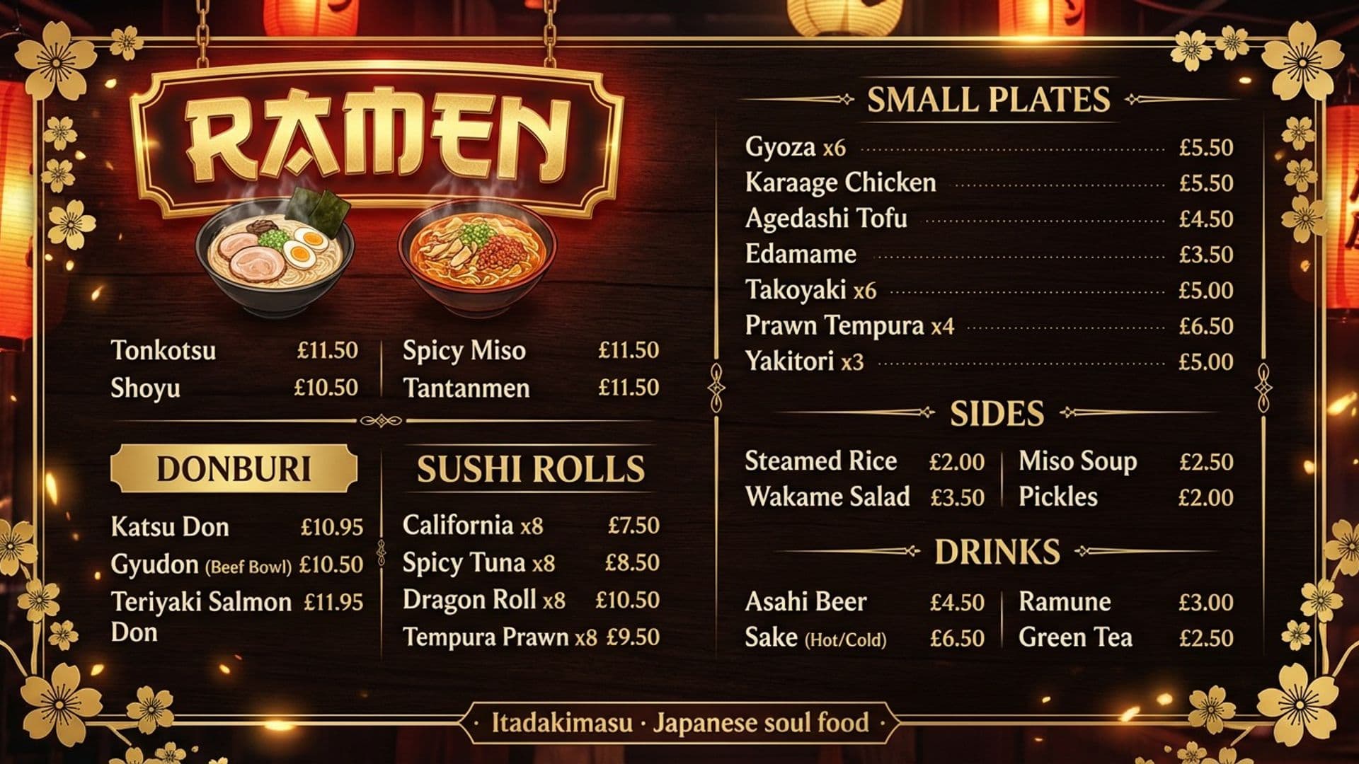 AI-generated izakaya menu — Japanese restaurant design