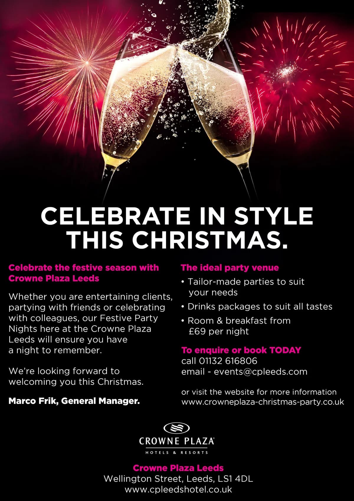 Crowne Plaza Leeds Christmas campaign flyer
