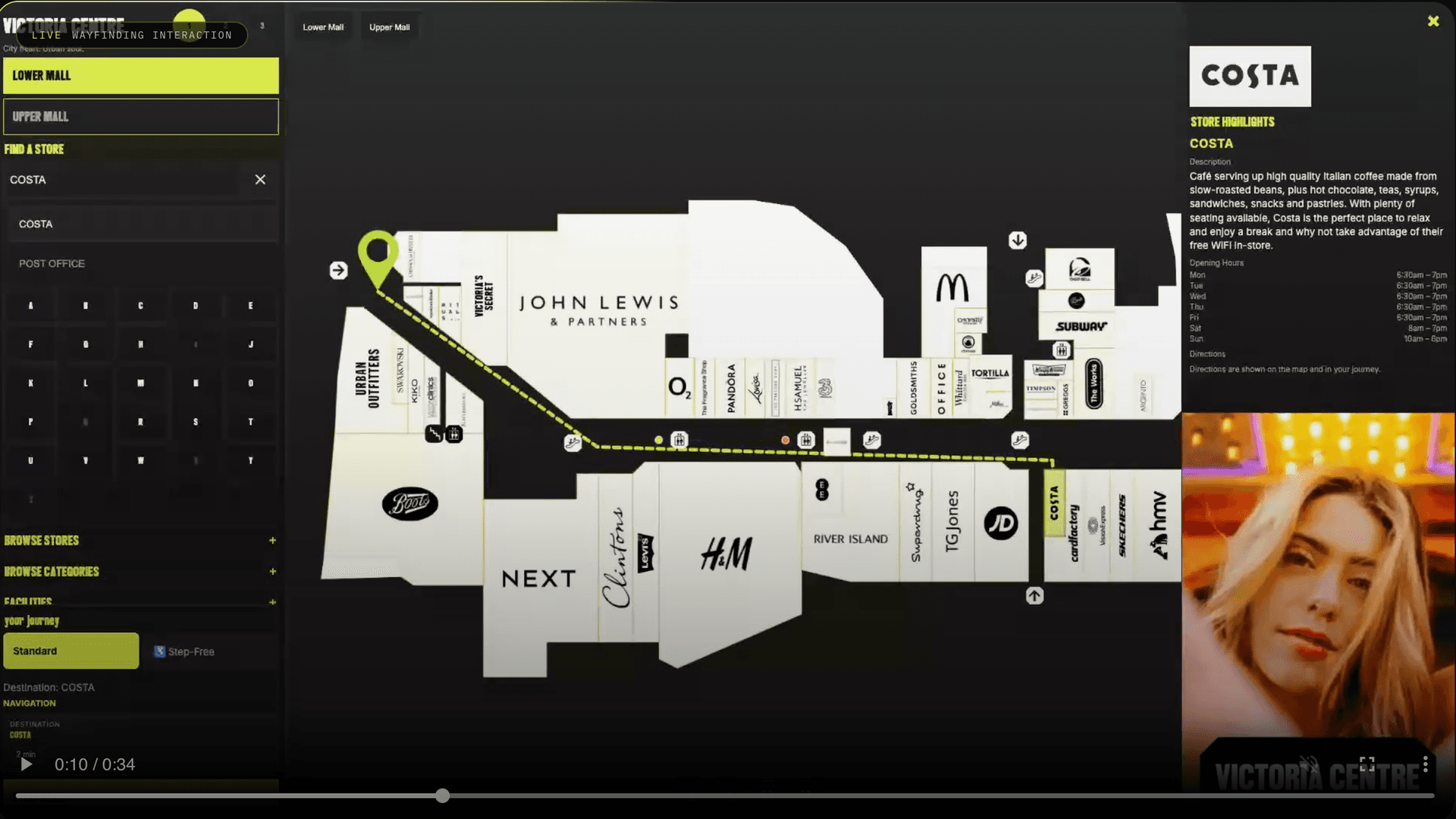 Victoria Centre wayfinding — live map with route to Costa