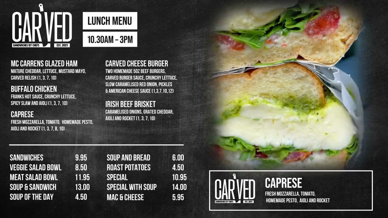 Carved restaurant animated menu screen